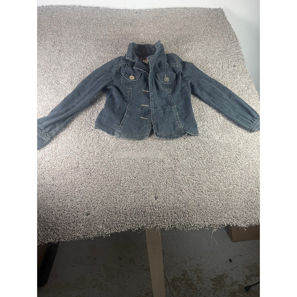 Live A Little Denim Jacket Women Blue Stretch Button Flap Pocket Fitted Y2K - M